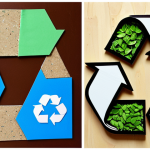 **

>A collage showcasing the evolution of product design. One side features older products focused solely on aesthetics and function, possibly with visible waste. The other side depicts modern eco-friendly product designs using sustainable materials, with emphasis on recycling symbols and green leaves. Illustrate a school or community setting where children are learning about recycling.

**